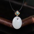 wholesale Gold and silver electroplated vintage ethnic style jade pendant for women with certificate, inlaid with turquoise cabochon and Hetian jade-0-0