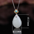 wholesale Vintage-style green gold and silver two-tone cloud-inlaid water-drop Hetian jade pendant necklace for women with certificate-0-5
