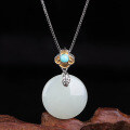 wholesale Gold and silver plated vintage style natural jade pendant necklace with certificate, featuring turquoise and Hetian jade in auspicious cloud design-0-0