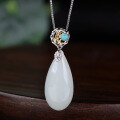 wholesale Gold and Silver Plated Bamboo Knot Clasp Turquoise Drop Nephrite Pendant Vintage Palace Style Hanfu Jade Necklace-0-0