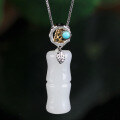 wholesale Gold and silver two-tone new Chinese style bamboo knot green turquoise and Hetian jade pendant with appraisal certificate, women's courtly Hanfu jade accessory-0-0