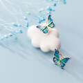 wholesale 925 Sterling Silver Wind Elf Colorful Butterfly Ear Studs Enamel Blue Earrings Simple Classic Style Women's G4038-0-2