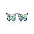 wholesale 925 Sterling Silver Wind Elf Colorful Butterfly Ear Studs Enamel Blue Earrings Simple Classic Style Women's G4038-0-4