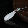 wholesale Gold and Silver Plated Bamboo Knot Clasp Turquoise Drop Nephrite Pendant Vintage Palace Style Hanfu Jade Necklace-0-1