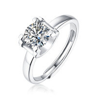 S925 Silver Moissanite Six-Claw Light Luxury Adjustable Ring-R6117 Moissanite, 1 carat/6.5mm