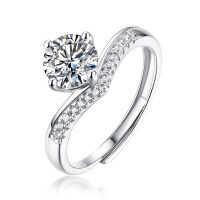S925 Silver Moissanite Six-Claw Light Luxury Adjustable Ring-R9210 Moissanite 1 carat/6.5mm