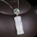 wholesale Gold and silver two-tone new Chinese style bamboo knot green turquoise and Hetian jade pendant with appraisal certificate, women's courtly Hanfu jade accessory-0-5