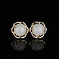wholesale 925 silver gold-plated retro ethnic style ethereal jade earrings with flower inlaid Hetian jade earrings for women-0-2