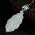 wholesale 925 Sterling Silver Retro Chinese Style Jade Jewelry for Women with Certificate, Inlaid with Turquoise Buckle Feather and Hetian Jade Pendant-0-1