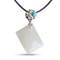wholesale 925 silver and gold two-tone square Hetian jade pendant with turquoise inlay, featuring an appraisal certificate-0-4