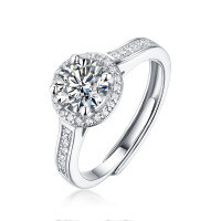 S925 Silver Moissanite Six-Claw Light Luxury Adjustable Ring-R4494 Moissanite, 1 carat/6.5mm