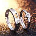 wholesale 925 Sterling Silver Hollow Heart Couple Rings for Men and Women, Open Adjustable Minimalist Korean Style Matching Bands-0-1