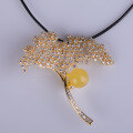 wholesale Metal material fashion versatile autumn winter women's ginkgo leaf amber brooch pendant two-in-one-0-3