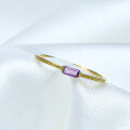 wholesale 9K/14K Gold Japanese Light Jewelry Minimalist Rectangle Brazilian Amethyst Ring for Women, Stackable and Versatile Wavy Checkered Pattern-0-1