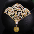 wholesale Metal material with certificate Korean fashion fan pendant amber brooch pendant two-way versatile accessory women's gift-0-5