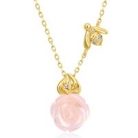 wholesale S925 Sterling Silver Japanese Korean Style Fashion Sweet Rose Bee Necklace, Niche Design Jewelry Wholesale-10K gold + swimming paint  925 silver