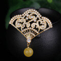 wholesale Metal material with certificate Korean fashion fan pendant amber brooch pendant two-way versatile accessory women's gift-0-0