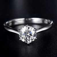 wholesale S925 Sterling Silver Classic Six-Prong One-Carat D Moissanite Ring with Certificate for Women-1 carat D-color moissanite diamond ring  US size 8#