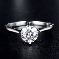 wholesale S925 Sterling Silver Inlaid 1-Carat Women's Classic Four-Prong Empty Setting Live Broadcast Moissanite Ring Silver Jewelry Wholesale-carat D color moissanite diamond ring Adjustable opening
