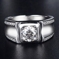 wholesale S925 Sterling Silver Simulated Diamond Moissanite Men's Ring Fashion Accessory Factory Wholesale, Popular in Europe and America-1 carat D-color moissanite men's ring  US size 8