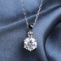 wholesale 925 Sterling Silver 1ct Round Cut Moissanite Necklace for Girlfriend, 6-Prong Moissanite Pendant Choker-0-3