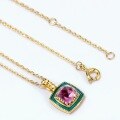 wholesale S925 Silver Japanese Style Natural Amethyst Drop Green Oil Paint Geometric Pendant Without Chain Exquisite Colored Gemstone Necklace for Women-0-2