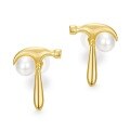 wholesale S925 silver plated 9K gold with Japanese-style toolbox hammer design, natural freshwater pearl earrings for women, finely crafted with colored gemstones-0-5