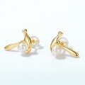 wholesale S925 silver plated 9K gold with Japanese-style toolbox hammer design, natural freshwater pearl earrings for women, finely crafted with colored gemstones-0-1
