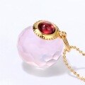 wholesale S925 sterling silver gold-plated, pink round perfume bottle pendant with natural pink crystal and Mozambique garnet, necklace-0-3