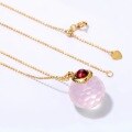 wholesale S925 sterling silver gold-plated, pink round perfume bottle pendant with natural pink crystal and Mozambique garnet, necklace-0-1