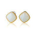 wholesale 925 silver retro Chinese-style minimalist square jade earrings with certificate, gold-plated inlaid with Hetian jade ear studs-0-4