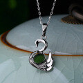 wholesale [925 Sterling Silver] With appraisal certificate, inlaid with Hetian jadependant, simple and fashionable cabochon gemstone necklace for women-0-2