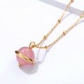 wholesale S925 silver gold-plated, Japanese Korean style natural labradorite planet geometric pendant necklace for women, precision craftsmanship with colored gemstones-0-3