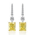 wholesale Metal: 925 Silver, 4ct Yellow Rectangular High Carbon Diamond Earrings 8*10 Ice Flower Cut with Hook Earwire-0-5