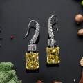 wholesale Metal: 925 Silver, 4ct Yellow Rectangular High Carbon Diamond Earrings 8*10 Ice Flower Cut with Hook Earwire-0-1