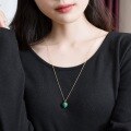 wholesale Metal: S925 Silver Plated 9K Gold Malachite Round Geometric Pendant Necklace for Women, Minimalist Planet Style Colored Gemstone Choker-0-3