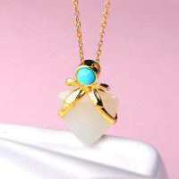 wholesale [925 Sterling Silver Gold Plated] European and American Light Luxury Temperament Aloof Style Necklace with Heart-shaped Hetian Jade Pendant for Women-Pendant Necklace 925 Silver