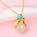 wholesale [925 Sterling Silver Gold Plated] European and American Light Luxury Temperament Aloof Style Necklace with Heart-shaped Hetian Jade Pendant for Women-0-0
