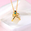 wholesale [925 Sterling Silver Gold Plated] European and American Light Luxury Temperament Aloof Style Necklace with Heart-shaped Hetian Jade Pendant for Women-0-1