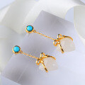wholesale Plated Gold Small Niche Fashionable Designer Elegant Jade Earrings for Women with Certificate, Inlaid with Heart-Shaped Hetian Jade Ear Drops-0-3