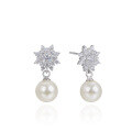 wholesale S925 Silver Eight-Pointed Star Inlaid with Zircon and Pearl Earrings for Women Wholesale-0-4