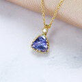 wholesale 14K 750 Gold Japanese-style Light Luxury Jewelry Wholesale, Triangular Natural Tanzanite Diamond Pendant for Women, Small Chanel-style Necklace-0-1