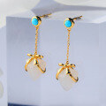 wholesale Plated Gold Small Niche Fashionable Designer Elegant Jade Earrings for Women with Certificate, Inlaid with Heart-Shaped Hetian Jade Ear Drops-0-2