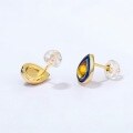 wholesale S925 Gold-Plated Enamel Amber Teardrop Earrings, Japanese Light Luxury Classic Colored Gemstone Studs for Students, Internet-Famous Jewelry-0-3