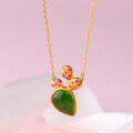 wholesale 925 silver gold-plated with certificate, niche cactus collarbone chain, elegant women's pendant featuring inlaid water-drop-shaped Hetian jasper-0-5