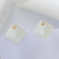 wholesale 925 Sterling Silver Minimalist Small Square Jade Earrings for Women with Certificate, Inlaid with Hetian Jade Ear Studs-0-3