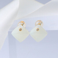 wholesale 925 Sterling Silver Minimalist Small Square Jade Earrings for Women with Certificate, Inlaid with Hetian Jade Ear Studs-White jade 10*10mm 925 silver