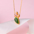 wholesale 925 silver gold-plated with certificate, niche cactus collarbone chain, elegant women's pendant featuring inlaid water-drop-shaped Hetian jasper-0-1