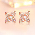 wholesale S925 sterling silver rose gold four-leaf clover windmill double-layer diamond earrings for women, European and American minimalist jewelry, dropshipping-0-1