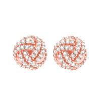 wholesale S925 Sterling Silver Yarn Ball Cubic Zirconia Stud Earrings, New Original European and American Design, Supports OEM/ODM-Rose gold 925 silver